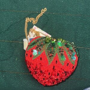Strawberry Red Beaded Crossbody Bag